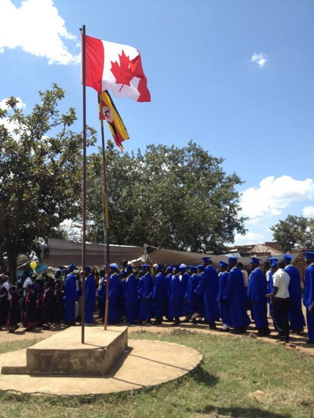 Photo of students in blue gowns is the graduation day of Barlonyo Technical and Vocational Institute 
