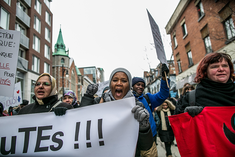 Protesters during a march against racism and Islamophobia in Montreal