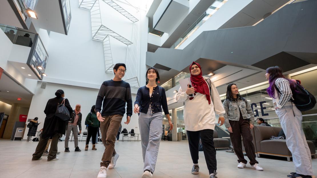 Students walking in the Instructional Centre at U of T Scarborough