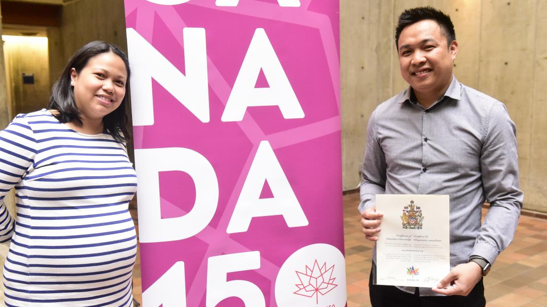 Julie and David Yan smile at U of T Scarborough&#039;s citizenship ceremony.