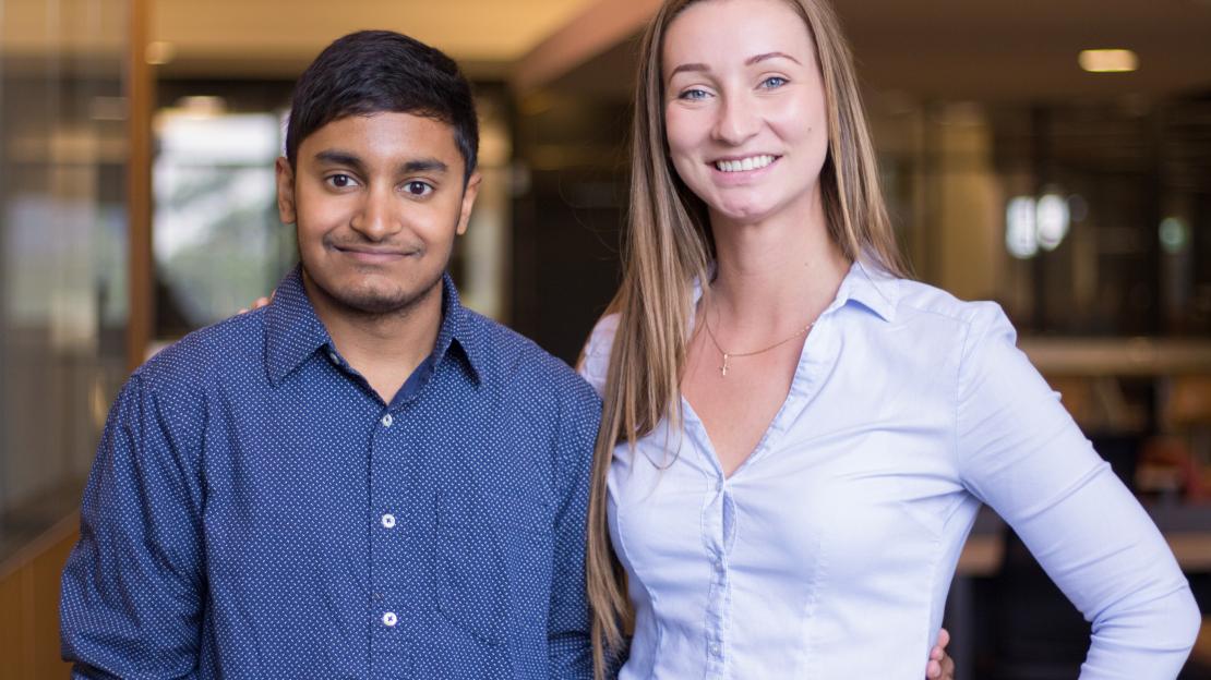 Aryel Maharaj (BSc, 2015) and Alyona Koulanova (BSc, 2015) created the Fit-Breaks, a fitness initiative that was originally part of the U of T Scarborough Physical Literacy campaign, in 2016. (Photo by Wes Adams)
