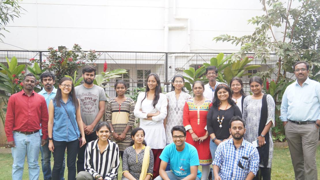 Tina-Yi (Elisa) Chang (third from left) with group of participants from an edit-a-thon in Bangalore, India.