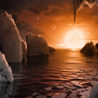 Illustration showing the possible surface of TRAPPIST-1f, one of the recently discovered planets in the TRAPPIST-1 system. Image courtesy NASA/JPL-Caltech