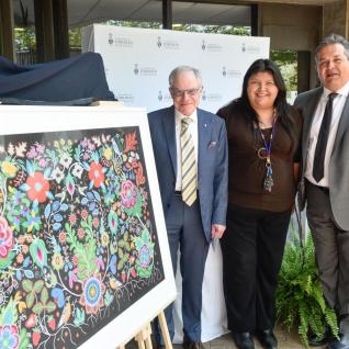 Professor Bruce Kidd, Elder Wendy Phillips and Andrew Arifuzzaman at the official ground-breaking for a new accessible path the Highland Creek Valley.