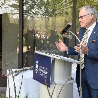 Principal Bruce Kidd gives remarks at UTSC accessible path ground-breaking.