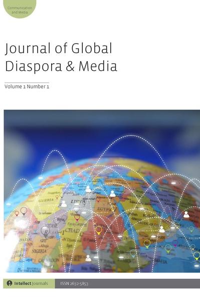 Journal of Global Diapora & Media book cover. Image shows a globe with lines connecting with different parts of the world.