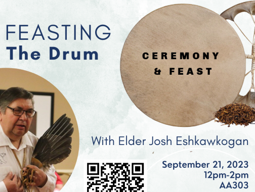headshot of Elder Josh Eshkawkogan with the title and details of the event.
