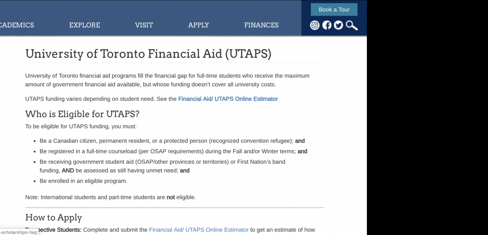 Screen shot of UTAPS page