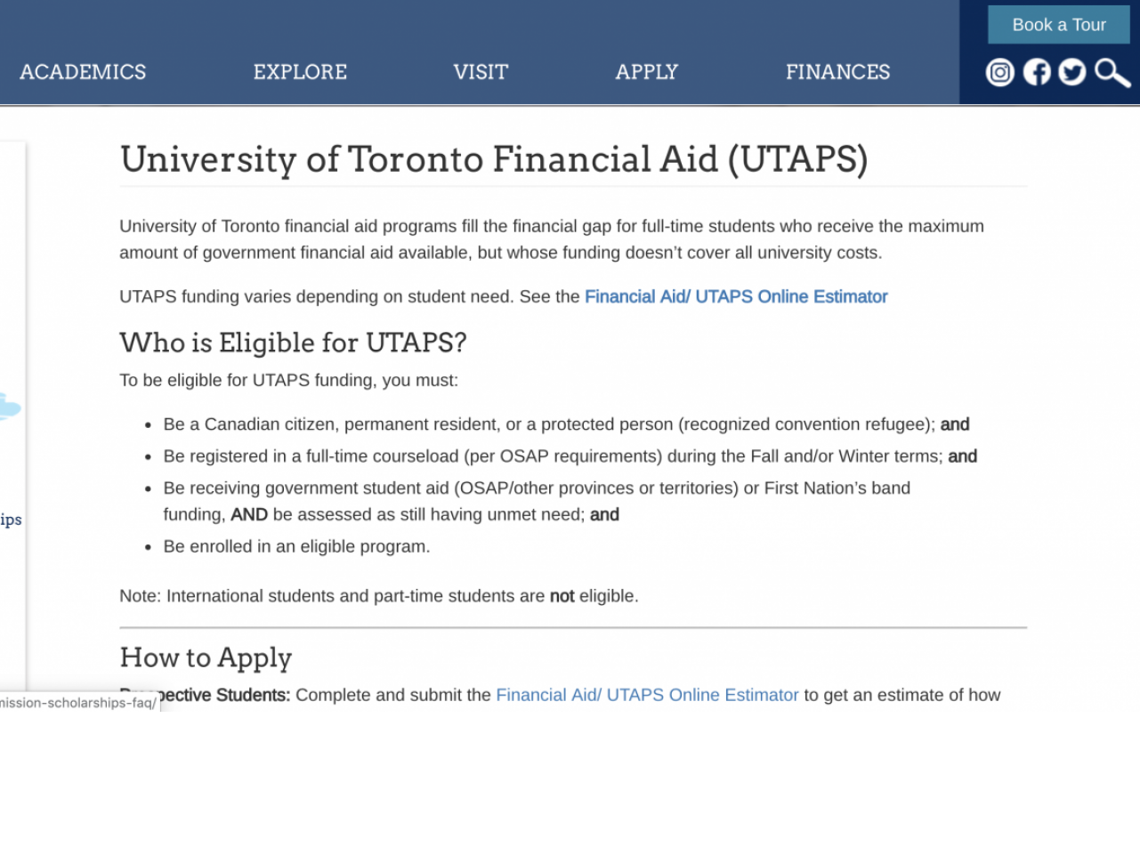 UTAPS website screenshot