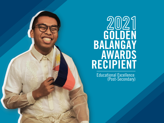 Alfonso Ralph Mendoza Manalo, the recipient of the Golden Balangay Award for Educational Excellence (Post-Secondary)
