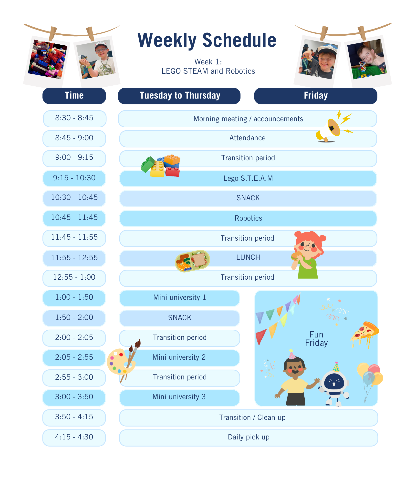 Week 1 LEGO STEAM and Robotics Camp_Weekly Schedule