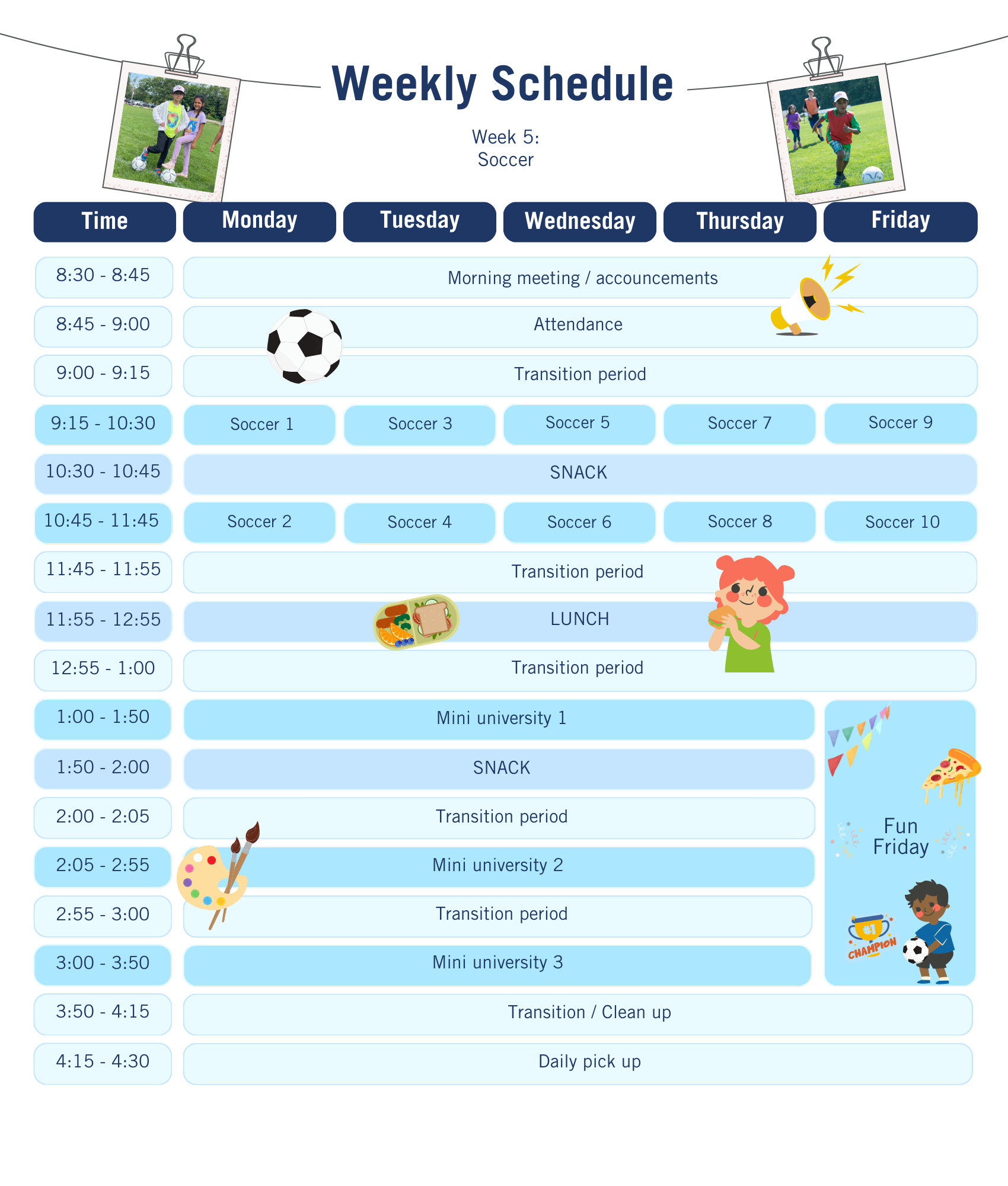 Week 5 Soccer Camp_Weekly Schedule