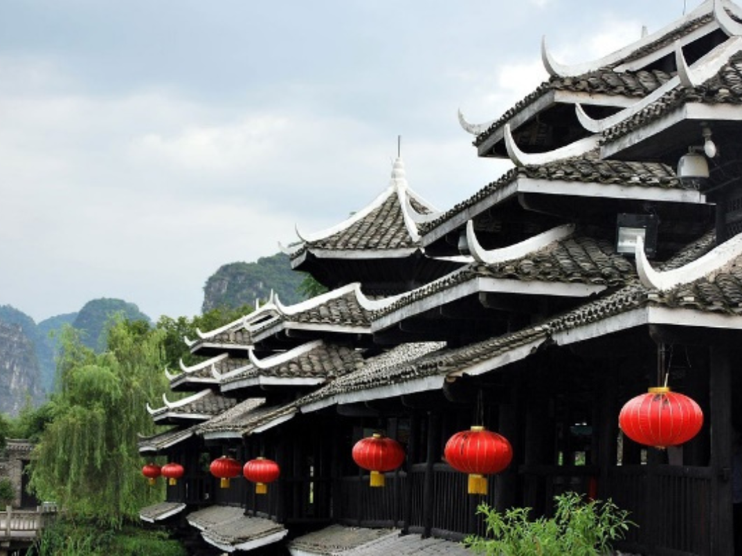 Temple with hanging red lanterns