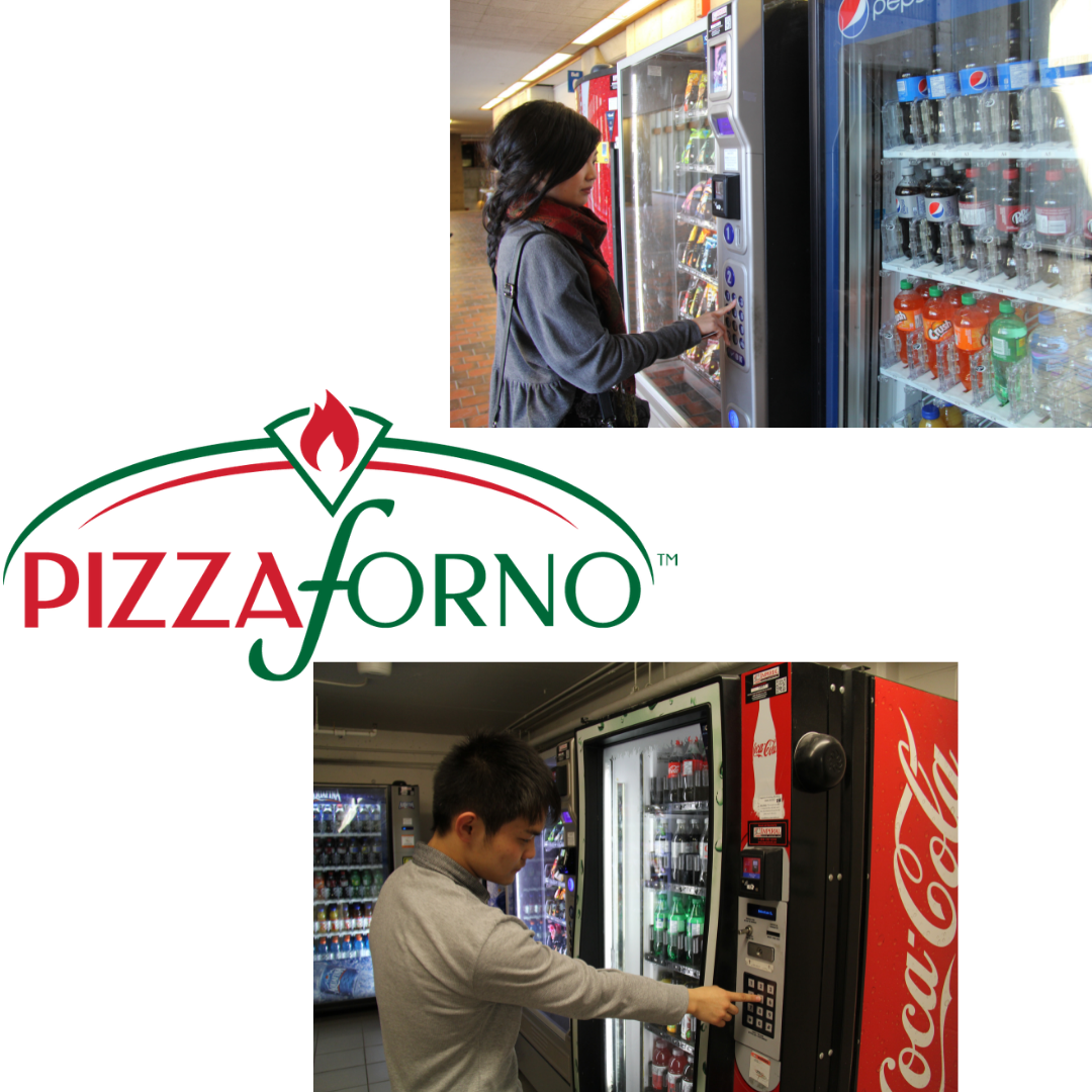Person using vending machine & pizza forno vending machine