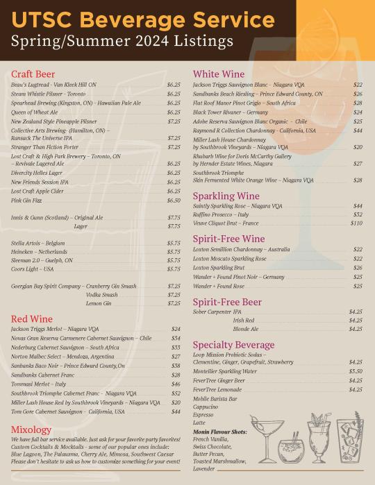 UTSC beverage Services list