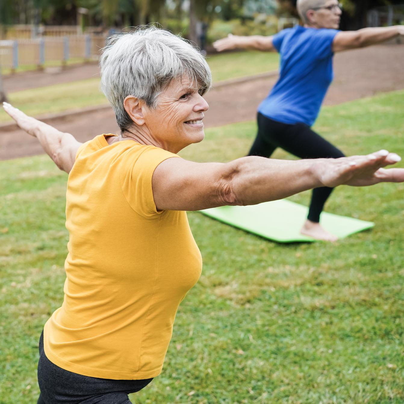 Elderly people doing exercise in the park