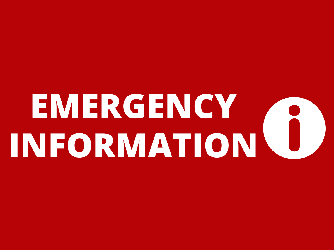 Emergency information text with red background