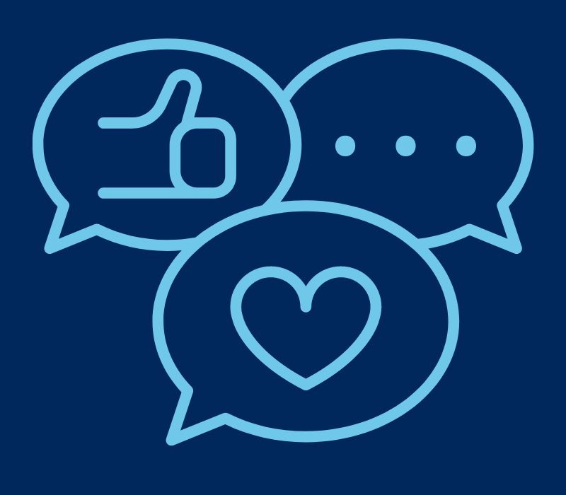 reaction graphics heart, thumbs up in thought bubbles