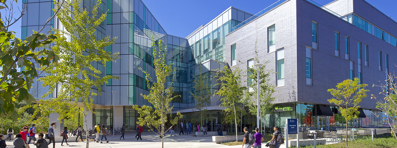 The exterior of the Instructional Centre at U of T Scarborough in springtime