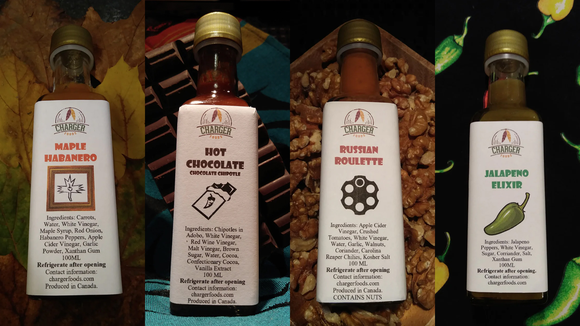 A photo fo the hot sauces from Charger Foods, an Indigenous owned local business
