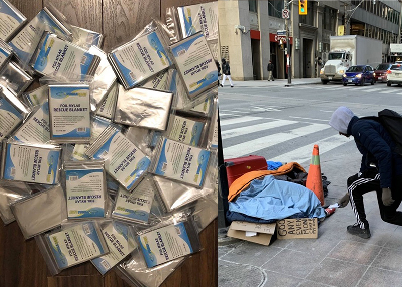 Foil blankets and the team distributing them downtown