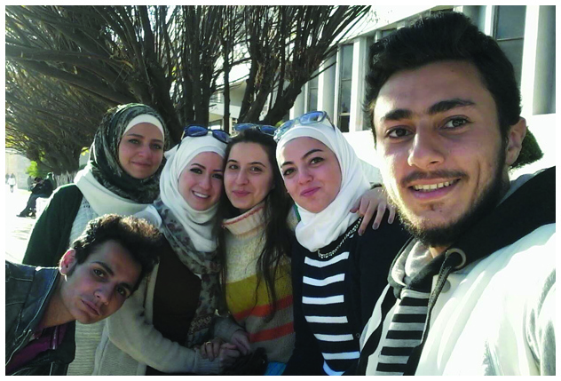 Carly and her friends on her last day at Aleppo University