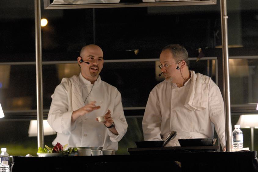 Professor Daniel Bender (left) and Professor Rick Halpern (right) in a cooking demonstration