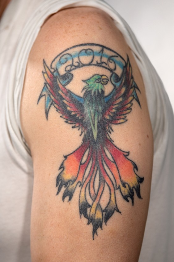 Shaun Young's tattoo of a phoenix. 