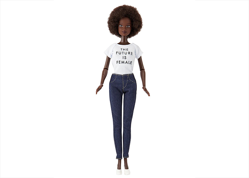A doll from Kids Swag with a t shirt reading "The Future is Female: