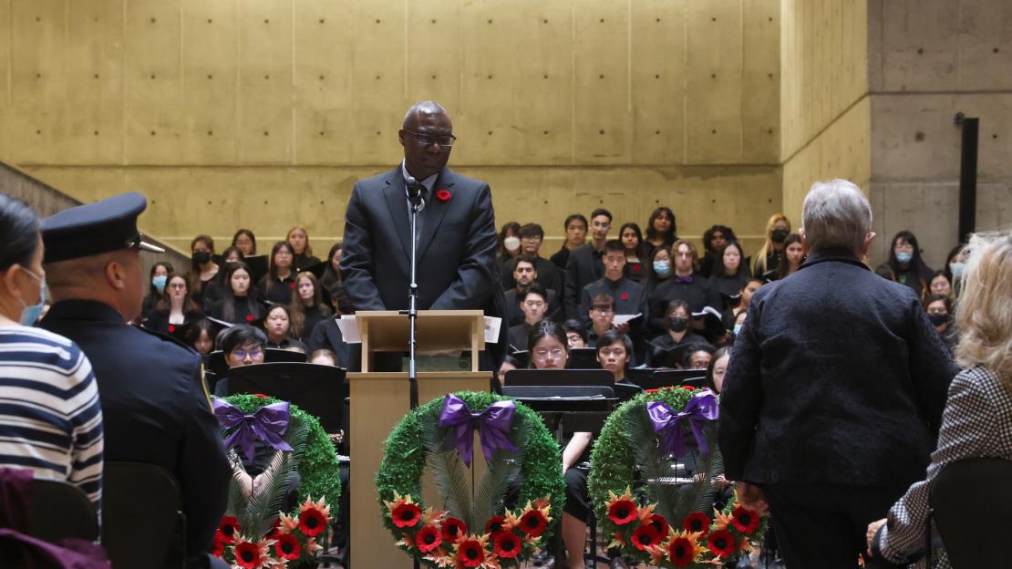 Wisdom Tettey during Remembrance Day ceremony