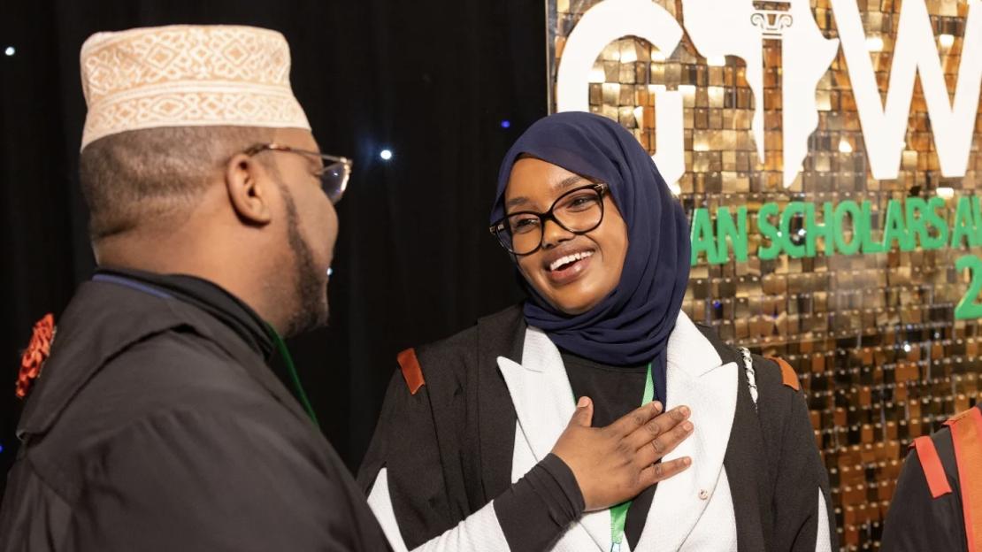 photo of Amal Mohamoud in coversation at the African Scholars Awards