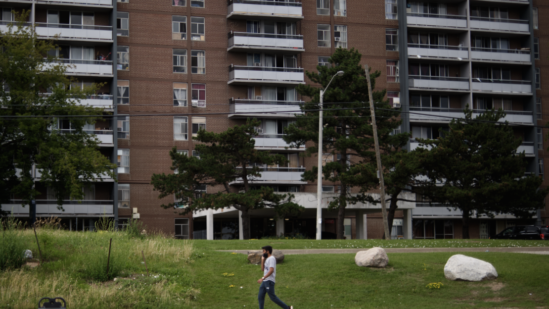 A man walking in suburban Toronto, where the Community Voices study was conducted.