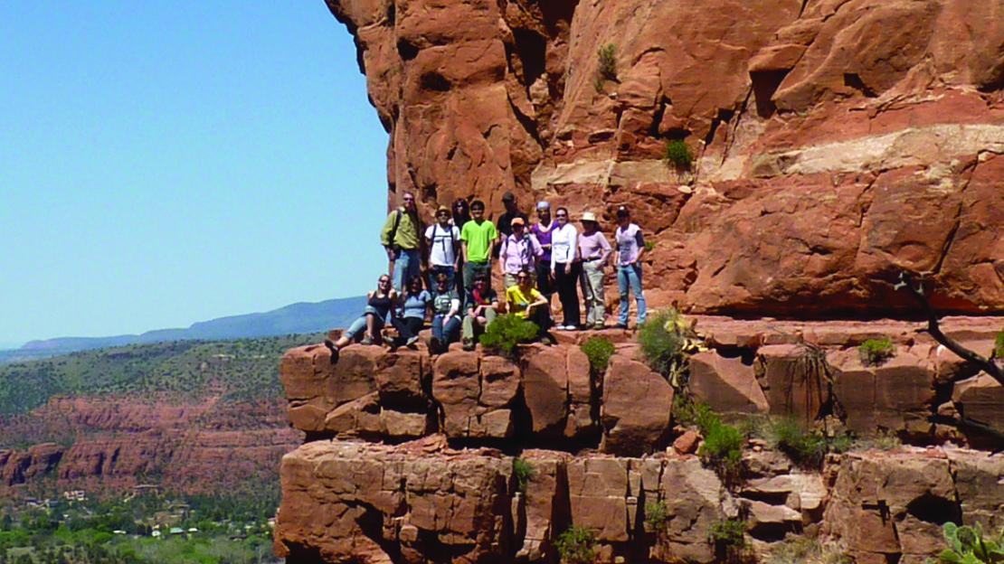 Eyles leads a group of UTSC environmental science students on a field trip to Arizona’s Cathedral Mountain.