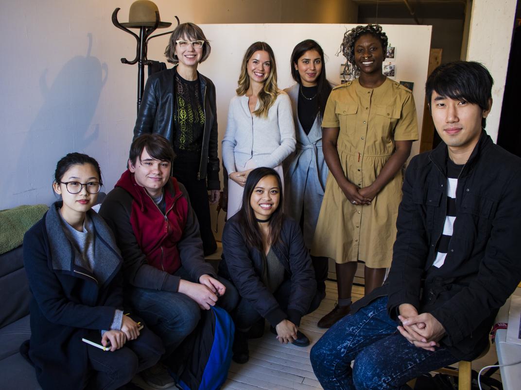 Curatorial Perspectives II students, U of T Scarborough Doris McCarthy Gallery Director Ann MacDonald (top left) and Collections Coordinator Julia Abraham (second from top left) with Anique Jordan, award-winning writer and multi-disciplinary artist.