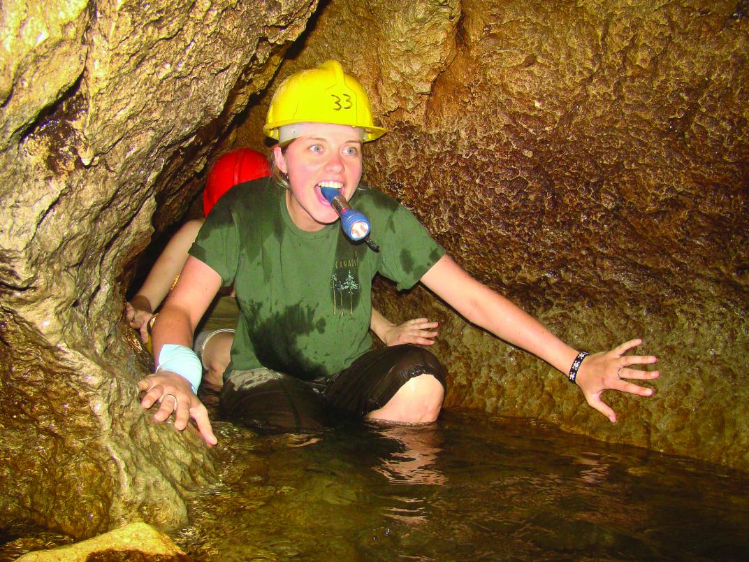 A student in a cave.