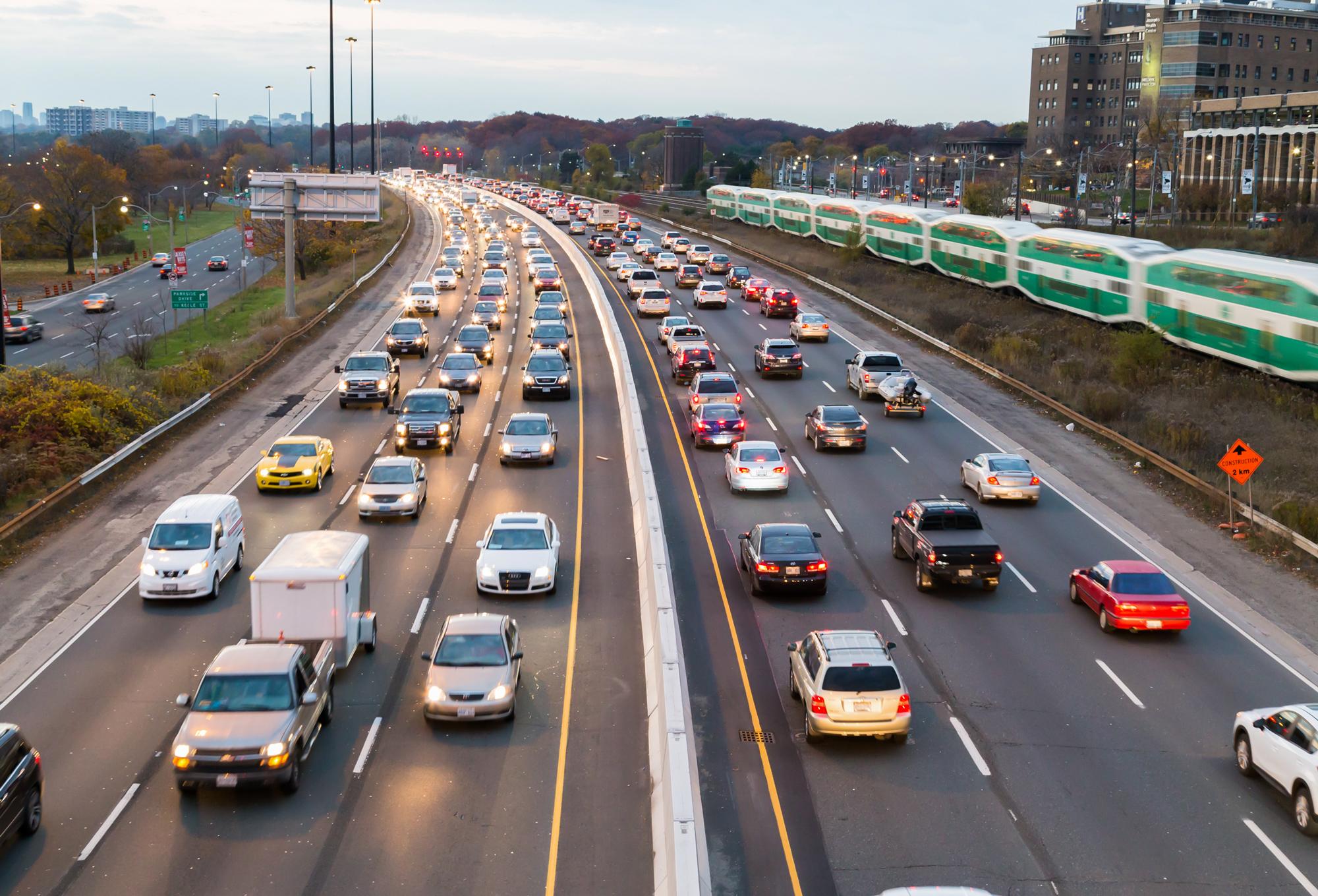Heavy traffic on a road in Toronto