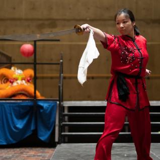 A performer with a sword at the Lunar New Year celebration at UTSC.