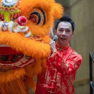 A performer with a dragon head at the Lunar New Year celebration at UTSC.