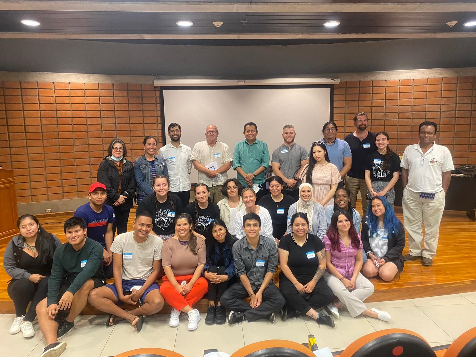Group shot at TEC University with Indigenous speakers Cristian and Reynor and Johnny Hall (Miskitu)