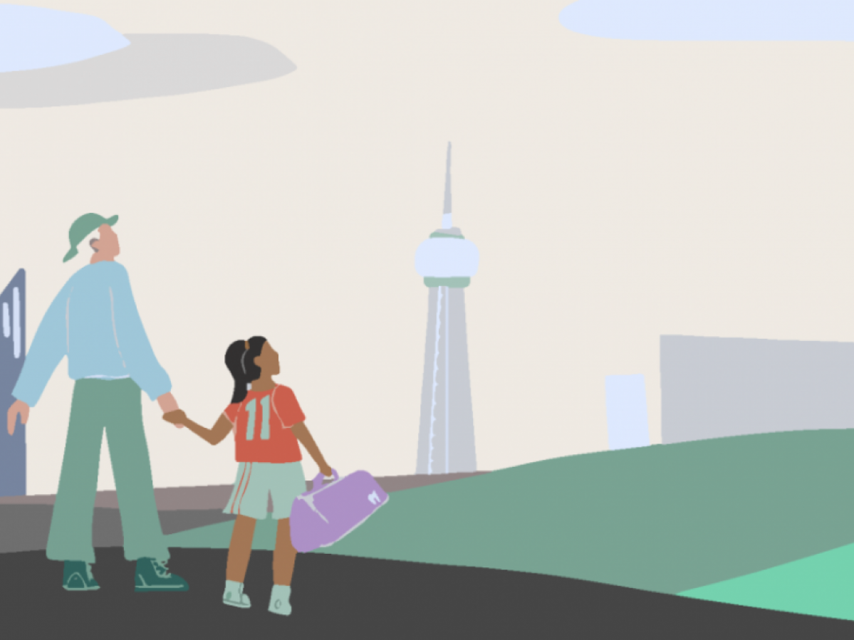 cartoon picture of two people and the CN tower