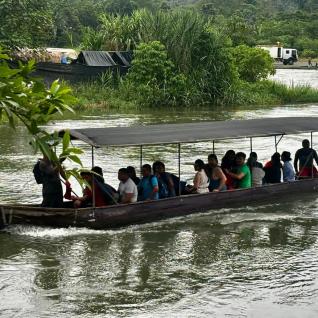 Students travelling to BriBri by river