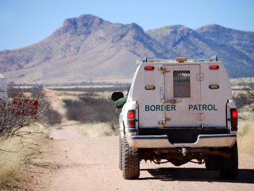 A border patrol van on the US-Mexico border