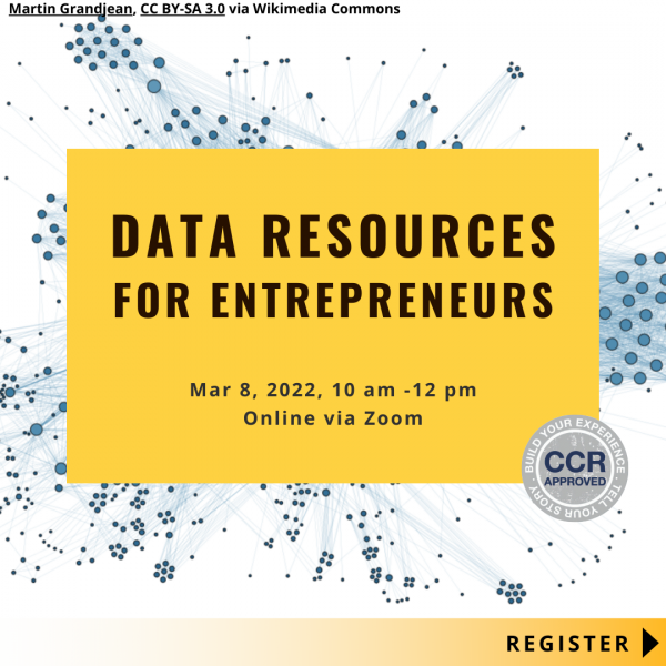 Data resources for entrepreneurs visual, white background with yellow boxed text